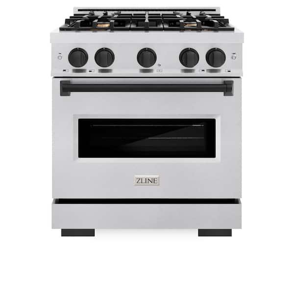ZLINE Kitchen and Bath Autograph 30 in. Classic Dual Fuel Range with 4 Burner Gas Cooktop and Electric Oven in Satin Steel with Black Accents