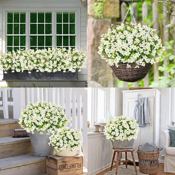 13.77 in. White Indoor/Outdoor Artificial Daisy Flowers Fake Silk