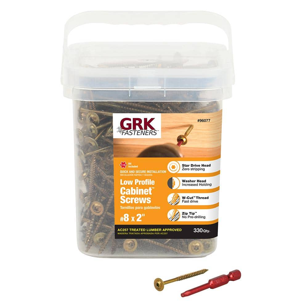 GRK Fasteners #8 x 2 in. Star Drive Low Profile Washer Head Cabinet Wood  Screw (330-Pack) 96077 - The Home Depot