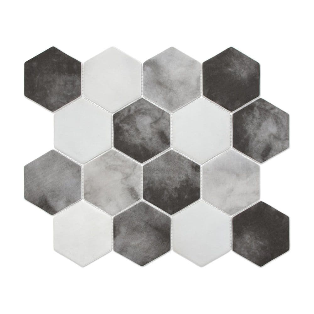 Hexagon Gray Mix 11.8 in. x 10.2 in. Matte Recycled Glass Cement Looks Floor and Wall Mosaic Tile (8.86 sq. ft. /Case) price history on PriceWatchPro