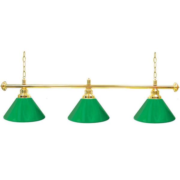 Trademark Global 60 in. Three Shade Green and Brass Hanging Billiard Lamp