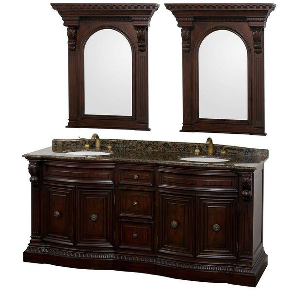 Unbranded Wyndham Collection Roosevelt 72 in. Cherry with Marble Vanity Top in Baltic Brown and Mirrors-DISCONTINUED