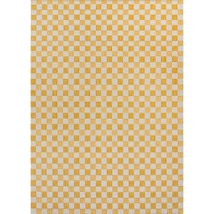 Aimee Traditional Cottage Checkerboard Yellow/Cream 3 ft. x 5 ft. Indoor/Outdoor Area Rug