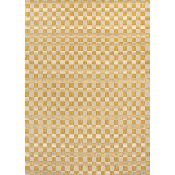 Aimee Traditional Cottage Checkerboard Yellow/Cream 5 ft. x 8 ft. Indoor/Outdoor Area Rug