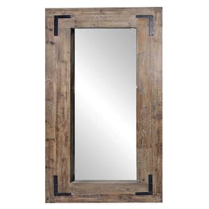 75 in. x 35 in. Modern Rectangle Reclaimed Wood Framed Brown Leaning Mirror with Metal Corner Accent