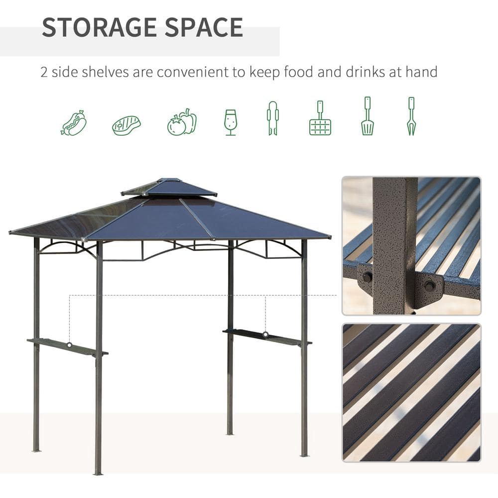 Outsunny 8' x 5' Brown Barbecue Grill Gazebo Tent with Side Shelves