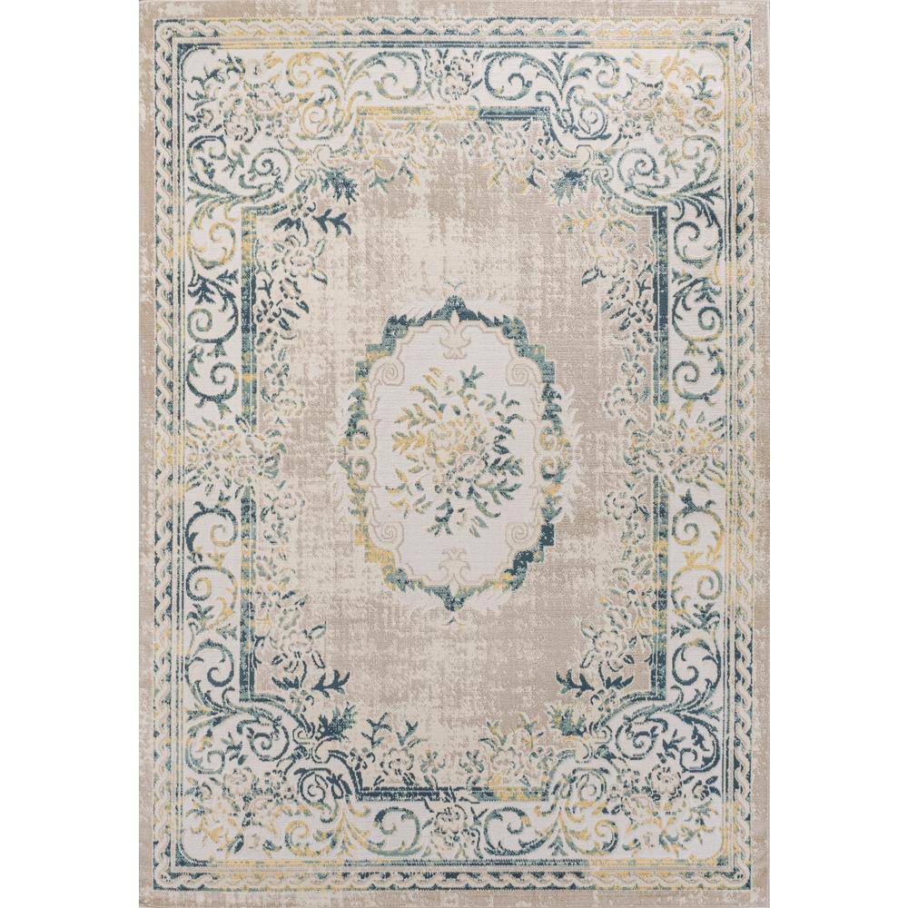 Navy and Ivory Medallion Synthetic Easy-Care Area Rug