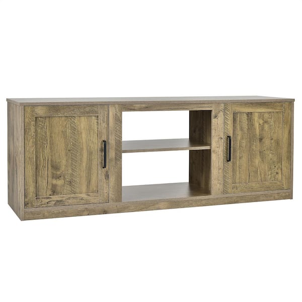 Costway 58 in. Natural TV Stand Entertainment Console Center Fits TV's up to 65 in. with 2-Cabinets