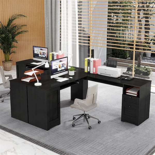 Costway 66 in. L-Shaped Black Corner Computer Desk Writing Table