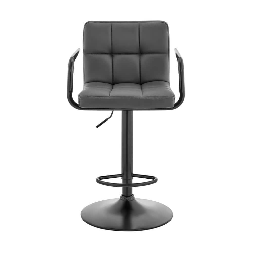 Adjustable Gray Faux Leather Swivel Bar Stool with Chrome Base