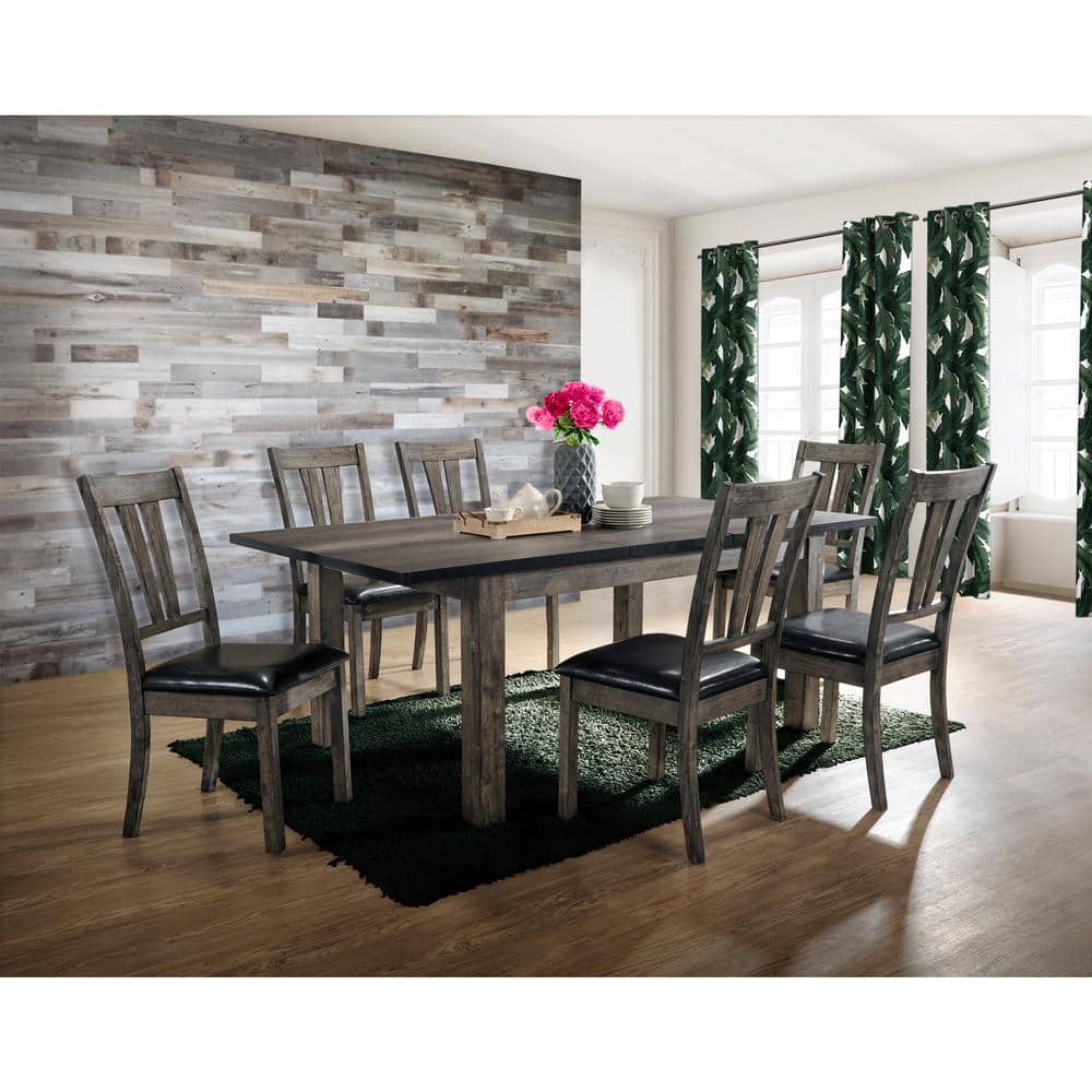 Rustic Grayson High-Back Faux Leather Side Chair in Grey Oak (Set of 2)