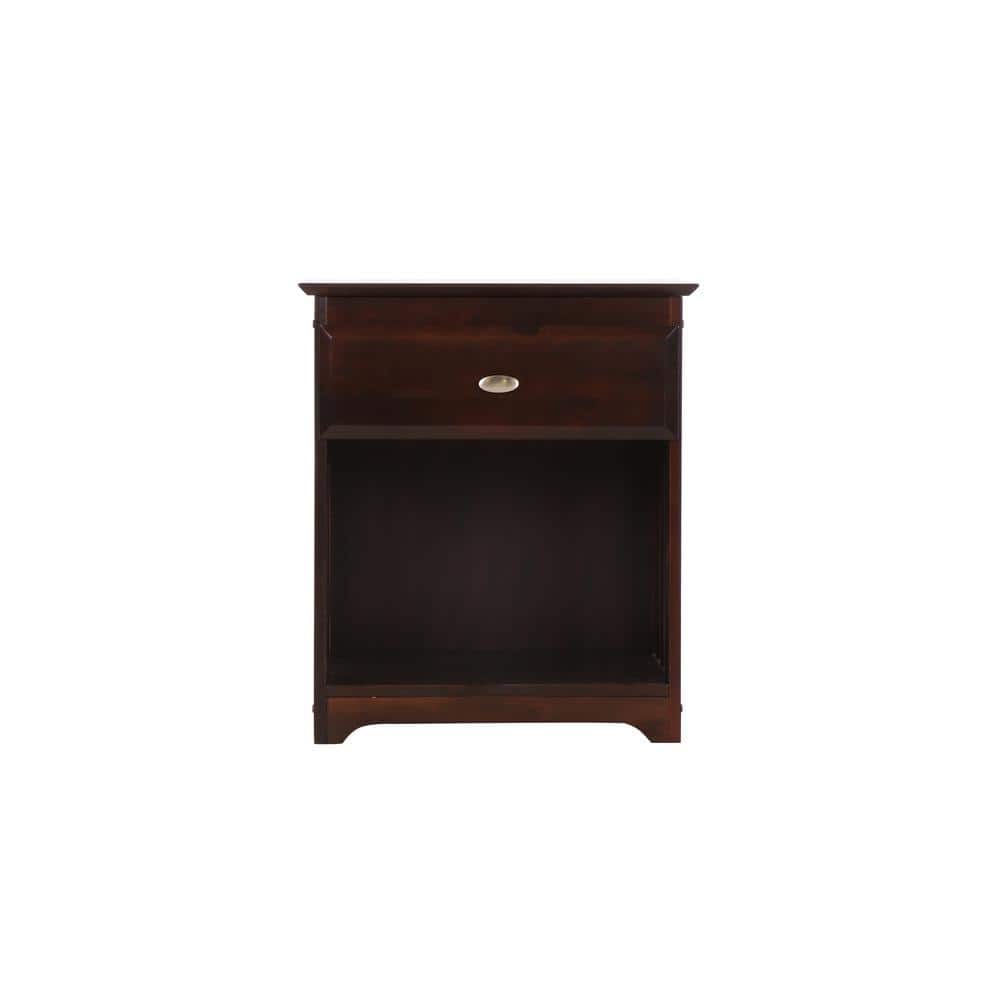 Solid Pine Espresso Nightstand with Framed Detail and Silver Pull