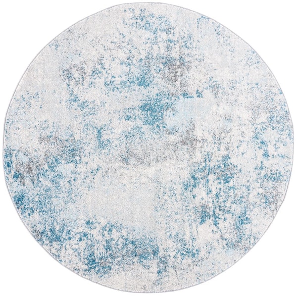 Tulum 7 ft. x 7 ft. Round Ivory/Blue Rustic Distressed Area Rug