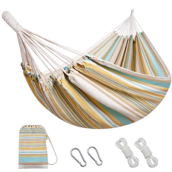 10.5 ft. Yellow and Green Portable Hammock with Tree Straps and Carry Bag for Outdoor and Indoor
