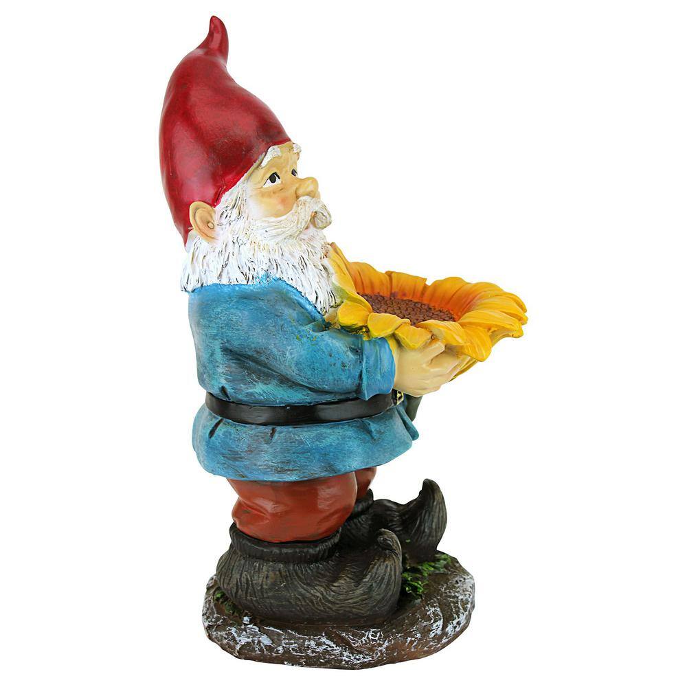 Colorful Resin Garden Gnome with Sunflower Bird Feeder