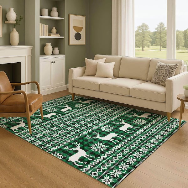 Mayfield Premium Machine Washable Abstract AMF1820 Green 10 ft. x 14 ft. Area Rug