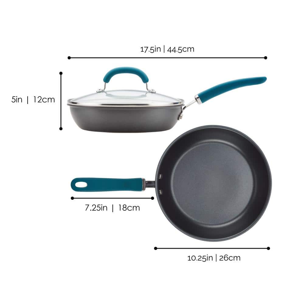 10.25" Gray Aluminum Nonstick Deep Fry Pan with Teal Handles