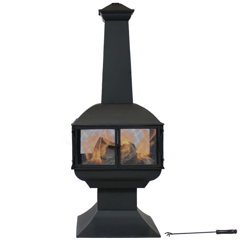 Sunnydaze 57 in. Black Steel Outdoor Wood Burning Fire Pit Chiminea ...