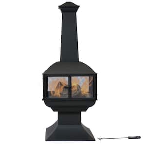 57 in. Black Steel Outdoor Wood Burning Fire Pit Chiminea with Log Grate and Poker 360-Degree View