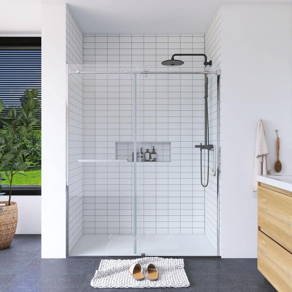 60" Chrome Semi-Frame Sliding Shower Door with Tempered Glass