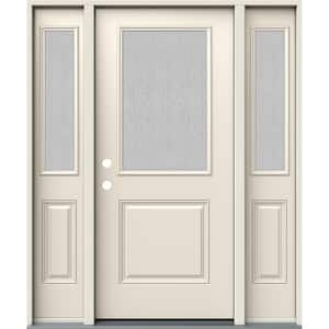 60 in. x 80 in. Right-Hand 1/2 Lite Streamed Ripple Glass Primed Fiberglass Prehung Front Door with Sidelites
