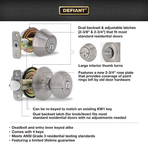 ハートフォード、ＦＤＣlite 2 Defiant Hartford Satin Nickel Combo Pack with Double Cylinder