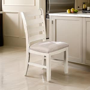 White and Beige Fabric Curved Back Dining Chair