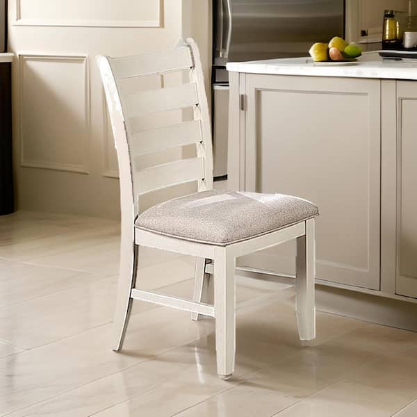 Benjara White and Beige Fabric Curved Back Dining Chair