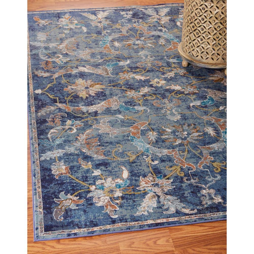 Elegant Navy & Blue 4' x 6' Reversible Oriental Synthetic Rug