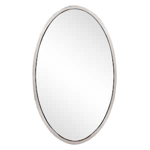 Medium Oval Polished Silver Beveled Glass Modern Mirror (35 in. H x 21 in. W)