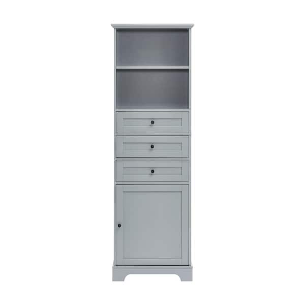 Unbranded 22 in. W x 10.03 in. D x 68.3 in. H Gray Linen Cabinet all Storage Cabinet with 3 Drawers and Adjustable Shelves