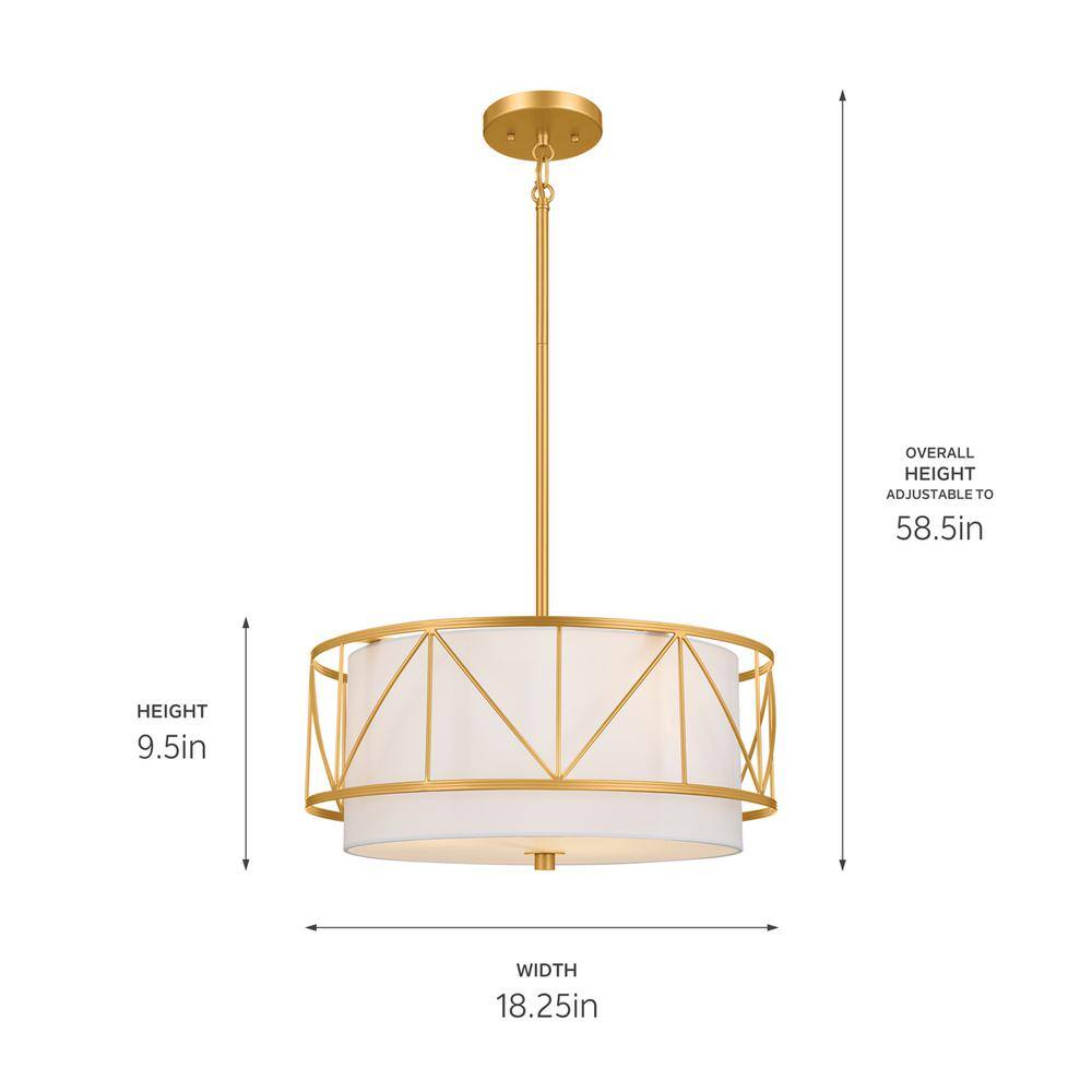 Classic Gold 3-Light Drum Pendant with White Fabric Shade