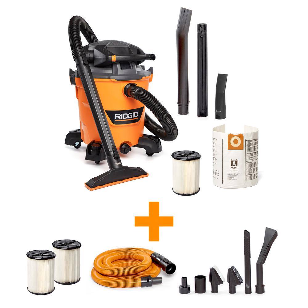 RIDGID 12 Gallon 6.0 Peak HP NXT Shop Vacuum Wet Dry Vac with Detachable Blower, 2 Additional Filters and Car Cleaning Kit HD1280A - The Home Depot
