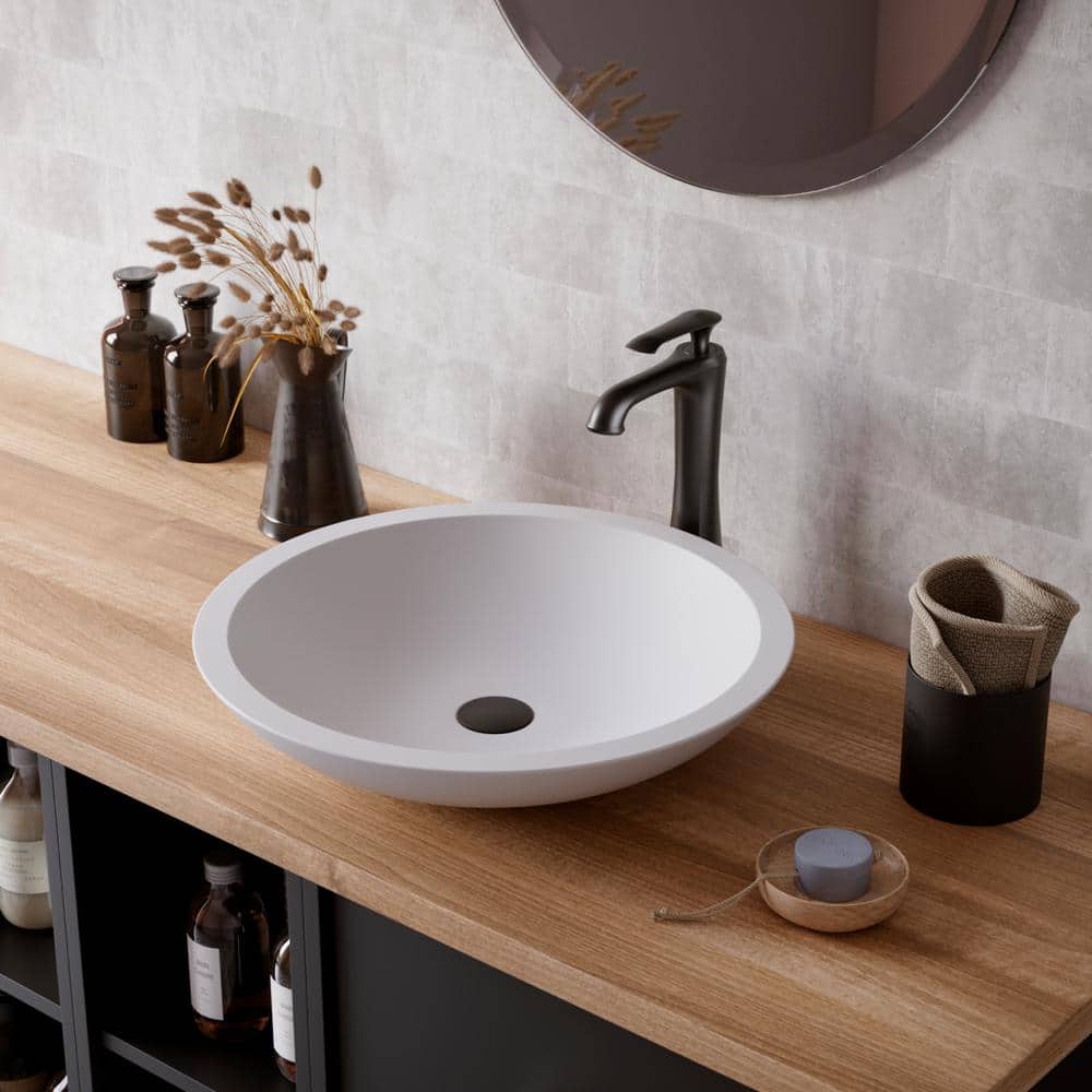 Matte White Acrylic Round Above-Counter Vessel Sink, 19.25"