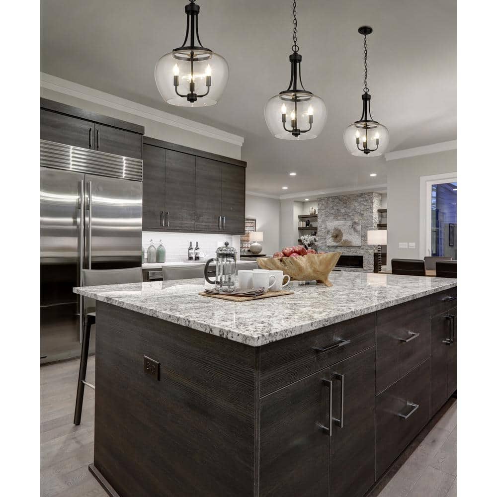 Matte Black Steel and Glass 3-Light Pendant