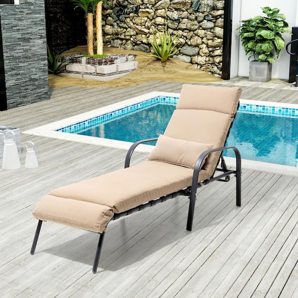 Pellebant 1-Piece Metal Outdoor Chaise Lounge with Tan Cushions