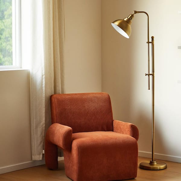 65 in. Adjustable Antique Brass 1-Light Industrial Pharmacy Task Floor Lamp for Living Room with Swivel Metal Shade