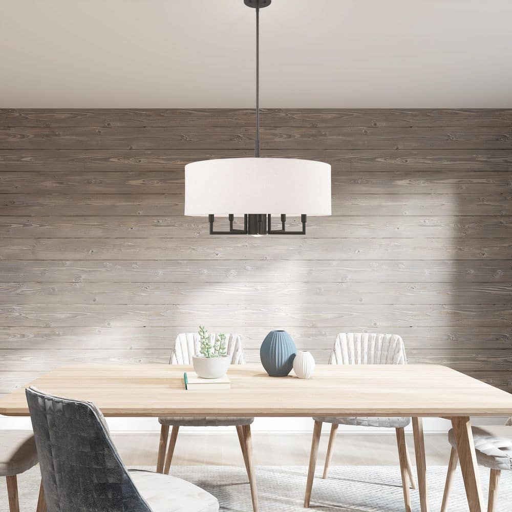 English Bronze 6-Light Modern Drum Pendant Chandelier