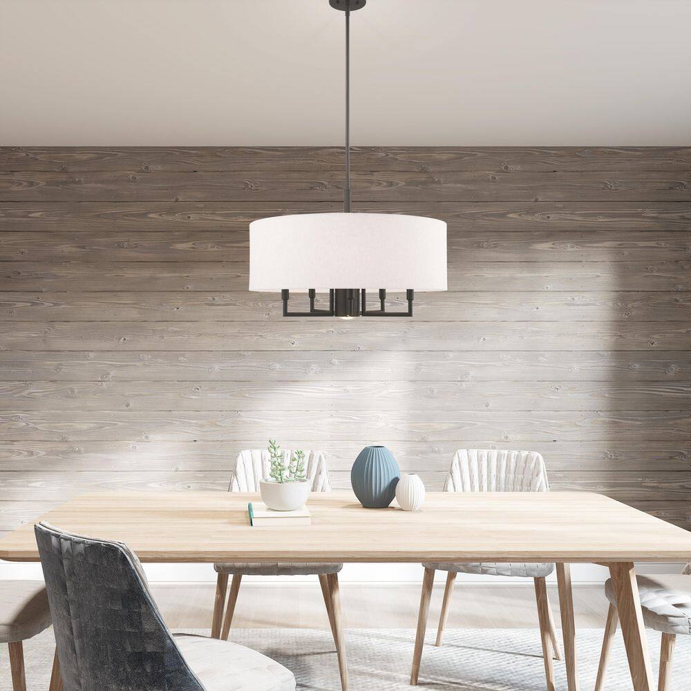 English Bronze 6-Light Modern Drum Pendant Chandelier