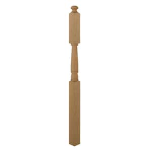 Stair Parts 4046 60 in. x 3 in. Unfinished Red Oak Mushroom Top Landing Newel Post for Stair Remodel