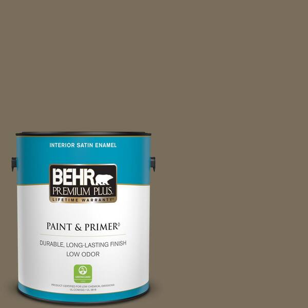 BEHR PREMIUM PLUS 1 gal. #730D-6 Coconut Husk Satin Enamel Low Odor Interior Paint & Primer