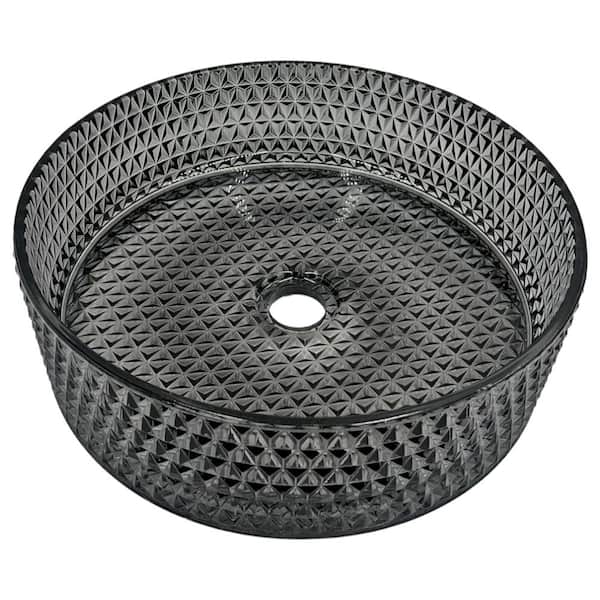 castellousa Scotch 14 in. Circular Bathroom Vessel Sink in Light Black Tempered Glass