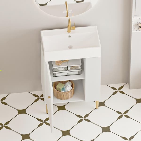 Ziyudura 21.6 in. Single Sink Freestanding White Bath Vanity with