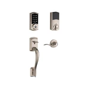 Premis Touchscreen Smart Lock Single Cylinder Satin Nickel Keypad Electronic with Avalon Handleset and Tustin Lever