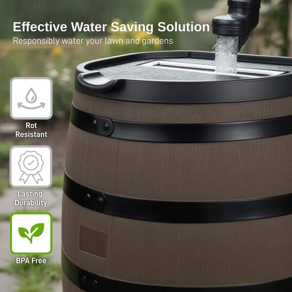 55 Gallon Woodgrain Polyethylene Rain Barrel with Brass Spigot