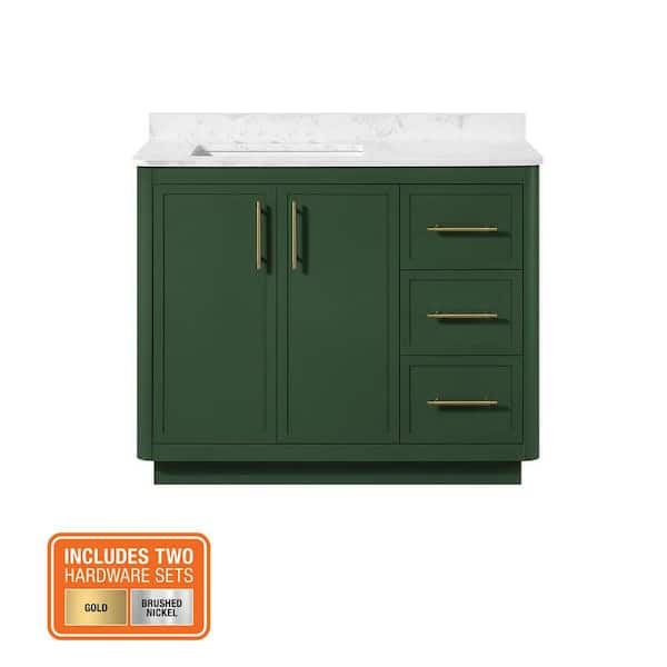 Tamsin 42 in. Single Sink Forest Green Bath Vanity with White Round Corner Engineered Marble Top (Assembled)