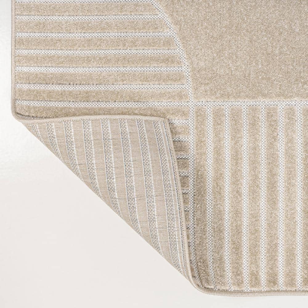 Beige and Cream Geometric High-Low Indoor/Outdoor Rug 3x5