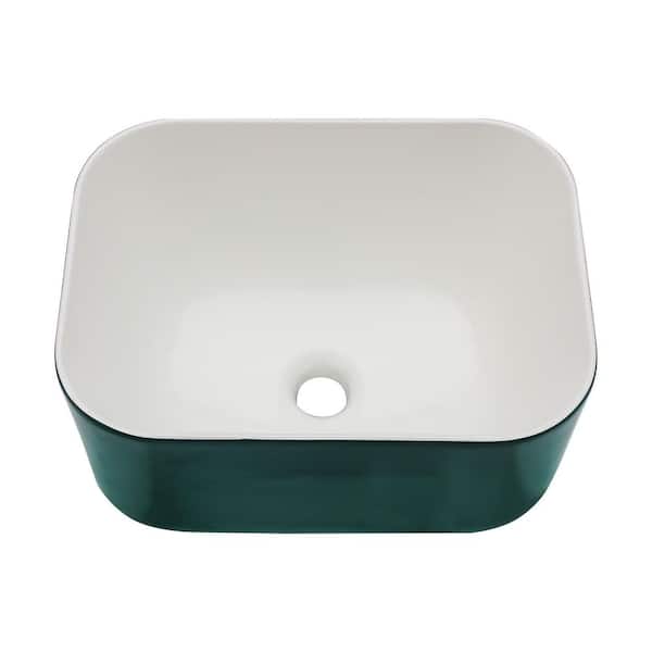 16 in. Vessel Rectangular Bathroom Sink in Green Ceramic