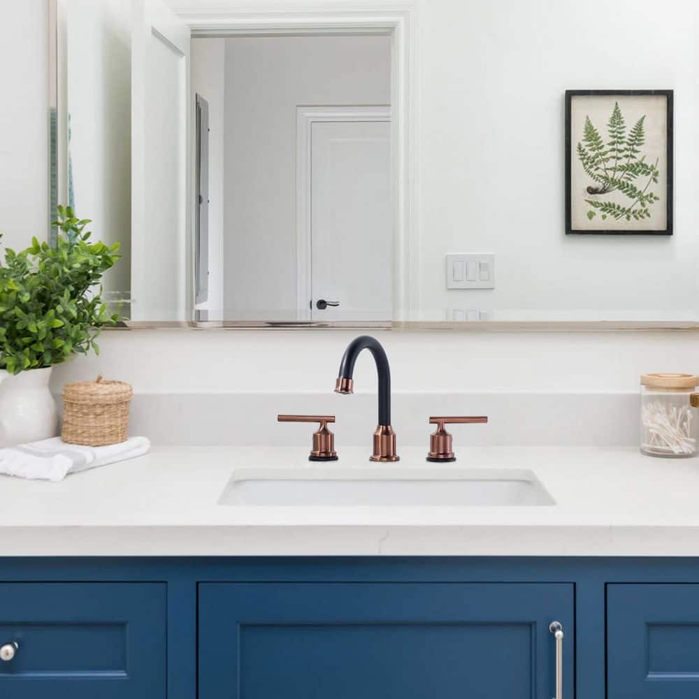 Rose Gold and Matte Black Stainless Steel Double Handle Bathroom Faucet