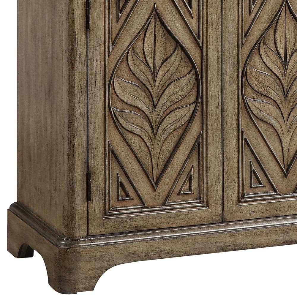 Orana Oak Console Table with Leaf Carvings and Storage
